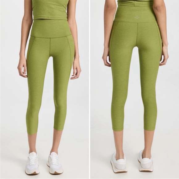 Beyond Yoga Pants - Beyond Yoga Spacedye Out Of Pocket High Waisted Capri Legging Fern Green Heather